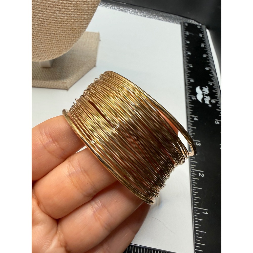 Gold Tone Multi Strand Wire‎ Cuff Bracelet Wide Statement Boho Layered Jewelry